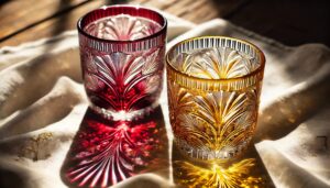 光を受けて輝く江戸切子、薩摩切子のグラス