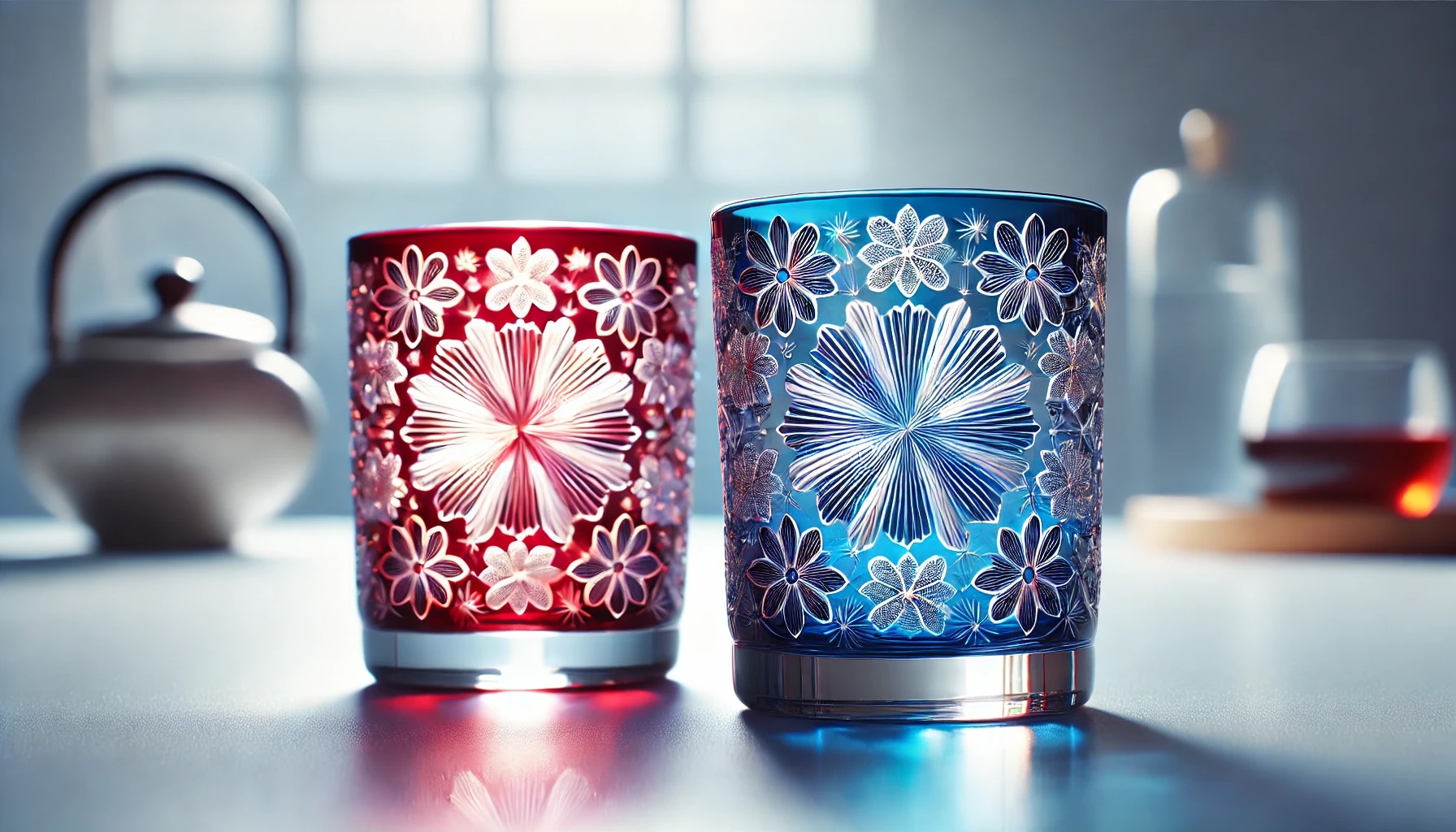 江戸切子、薩摩切子のペアグラス.