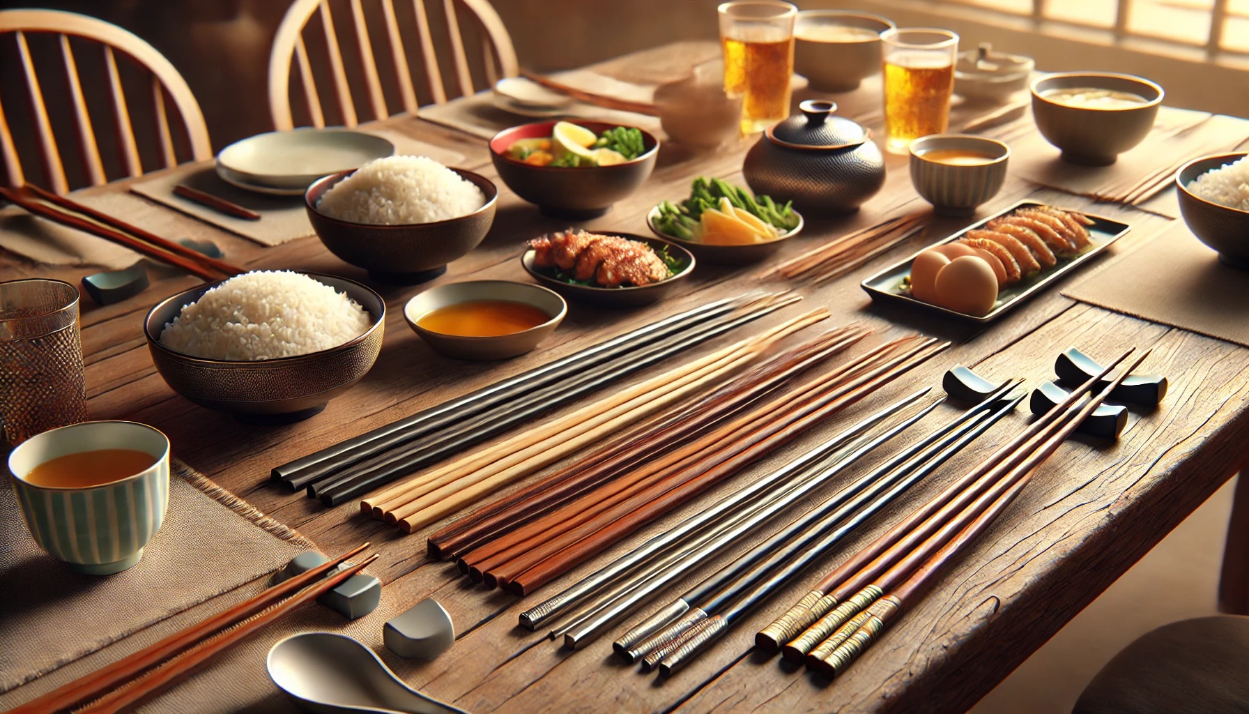 料理と箸が置かれたテーブル